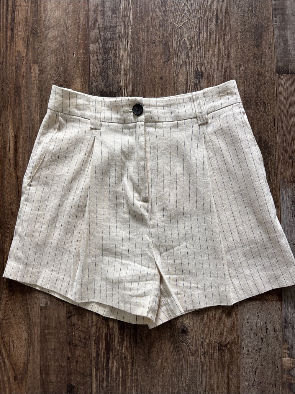 Rails Cream Pinstripe High-Rise Shorts